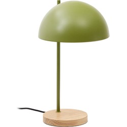 Kave Home - Tafellamp Catlar van essenhout en groen geverfd metaal