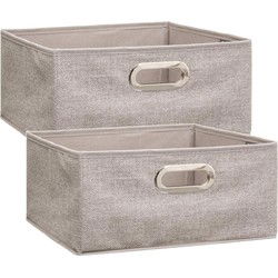 5Five Opbergmand/kastmand - 2x - beige - linnen - 31 x 31 x 15 cm - Opbergmanden