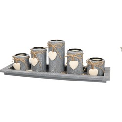 Kaarsenhouders set - home deco - 5x kaarsen en onderbord - hout - theelichthouder - Waxinelichtjeshouders