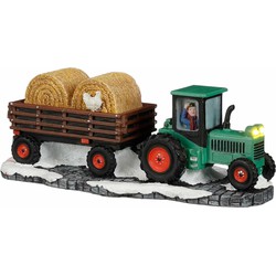 Luville Kerstdorp Tractor met strokar - 20x8.3x6.5 cm - Polyresin - Multi