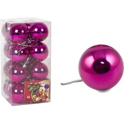 Gerimport Kerstballen - 16 stuks -fuchsia roze - glansA - 5 cm - kunststof - Kerstbal