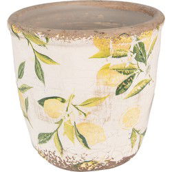 Clayre & Eef Bloempot  Ø 11x10 cm Geel Keramiek Citroen Bloempot binnen