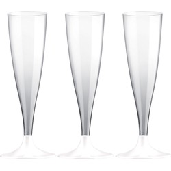 Santex Champagneglazen/flutes - set 30x - kunststof - 140 ml - herbruikbaar - witte voet - Champagneglazen