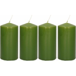 4x Kaarsen olijfgroen 5 x 10 cm 23 branduren sfeerkaarsen - Stompkaarsen