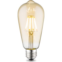 Edison Vintage LED filament lichtbron Drop - Amber - ST64 Deco - Retro LED lamp - 6.4/6.4/14cm - geschikt voor E27 fitting - Dimbaar - 6W 660lm 2700K - warm wit licht