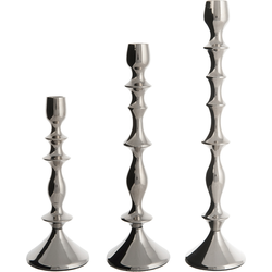 Set van 3 decoratieve zilverkleurige aluminium kandelaars H36