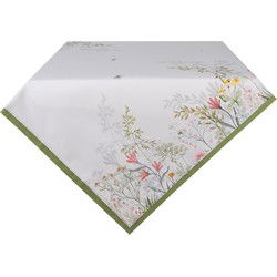 Clayre & Eef Tafelkleed 100x100 cm Wit Katoen Bloemen