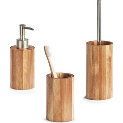 Acacia houten badkamer/toilet accessoires 3-delige set - Badkameraccessoireset