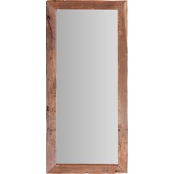 Spiegel/wandspiegel - teak hout - bruin - rechthoek - 100 x 70 cm - Spiegels