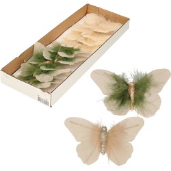20x stuks decoratie vlinders op clip creme/beige 11 x 8 cm - Kersthangers