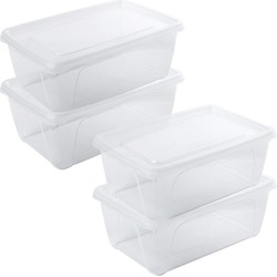 4x Voedsel plastic bewaarbakjes hoog/diep 0,5 en 1 liter transparant - Vershoudbakjes