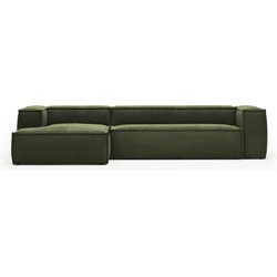 Kave Home - 4-zitsbank Blok met chaise longue links in groen ribfluweel/corduroy 330 cm