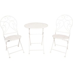 Clayre & Eef Bistroset Bistrotafel Bistrostoel 3-delig  Ø 60x70 Wit Ijzer Balkonset
