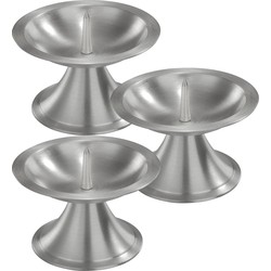 3x Ronde metalen stompkaarsenhouder zilver voor kaarsen 7-8 cm doorsnede - kaars kandelaars