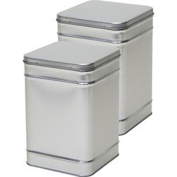 Vierkant opberg/bewaarblik/voorraadblik - 2x - zilver - 14 x 21 cm - Voorraadblikken