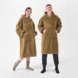 Textino TEDDY - Oversized Hoodie - 70x110 cm - Hoodie & deken in één - extra grote trui met capuchon - Boa - groen - 1 stuk - Textino