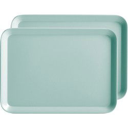 Zeller dienblad - 2x - rechthoek - aqua blauw - kunststof - 24 x 18 cm - Dienbladen