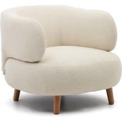 Kave Home - Luisa-fauteuil in witte schapenvacht met massief beukenhouten poten