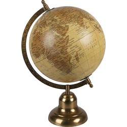 Clayre & Eef Wereldbol  22x33 cm Geel Bruin Hout Ijzer Rond Globe