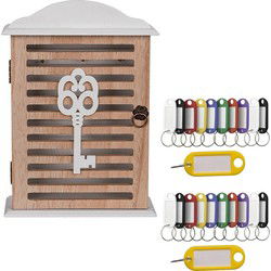 Houten sleutelkastje met 20x stuks sleutellabels - 19 x 28 cm - Sleutelkastjes