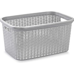 Plasticforte rotan wasmand - 35 liter - zilvergrijs - kunststof - badkamer - 53 x 36 x 26 cm - Wasmanden