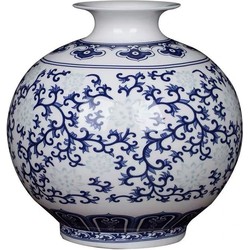 Fine Asianliving Chinese Vaas Porselein Handgeschilderd Blauw-Wit