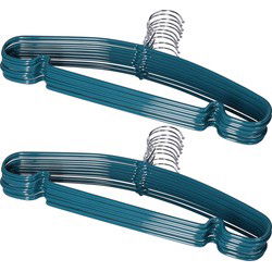 Voordeelset van 20x stuks metalen kledinghangers petrol blue 39 x 19 cm - Kledinghangers