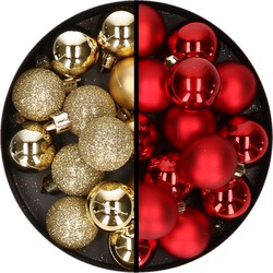 36x stuks kunststof kerstballen goud en rood 3 en 4 cm - Kerstbal