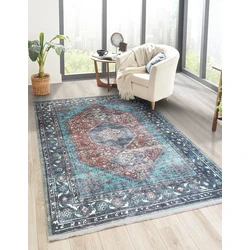 Vintage vloerkleed - Adrasos Medaillon Wasbaar & Waterdicht - Blauw - 200 X 290 CM