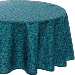 Atmosphera Tafelkleed - polyester - blad print blauw - D180 cm - Tafellakens