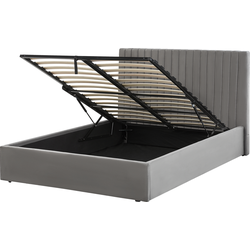 VION - Bed met opbergruimte - Grijs - 140 x 200 cm - Fluweel