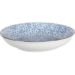 Clayre & Eef Soepbord  Ø 20x4 cm Blauw Keramiek Rond Bloemen Soepkom