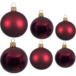 Glazen kerstballen pakket donkerrood glans/mat 26x stuks diverse maten - Kerstbal