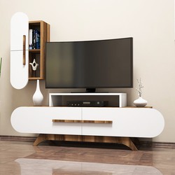 TV Meubel Set Rose Walnoot Wit Melamine 145x49,8x36,8 cm