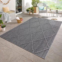 Tenedo Indoor & Outdoor Grijs vloerkleed - Geruit - 80 X 250 CM