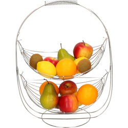 Dubbele etagere fruitschaal/fruitmand zilver metaal 34 x 25 x 46 cm - Fruitschalen