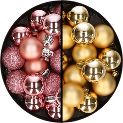 36x stuks kunststof kerstballen roze en goud 3 en 4 cm - Kerstbal