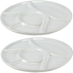 2x Witte fondue/gourmet/bbq borden 22,7 cm 6 vakken - Gourmetborden