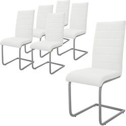 Set van 6 eetkamerstoelen sledemodel met rugleuning wit kunstlederen bekleding ML-Design