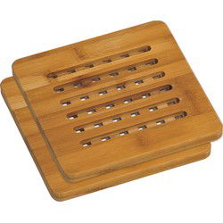 Kesper Pannen onderzetter van bamboe - 2x - 20 x 20 cm - Vierkant - Panonderzetters
