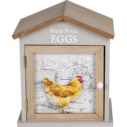 Clayre & Eef Eierkastje Huis 19x13x23 cm Bruin Hout Kip Farm Fresh Eggs Eierhouder