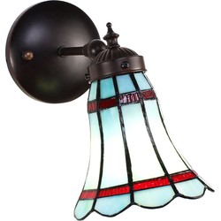 LumiLamp Wandlamp Tiffany  17x12x23 cm  Blauw Rood Glas Metaal Rond Muurlamp