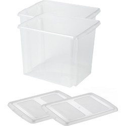 Sunware - Set van 2x opslagbox kunststof 45 liter transparant 45 x 36 x 36 cm met deksel - Opbergbox