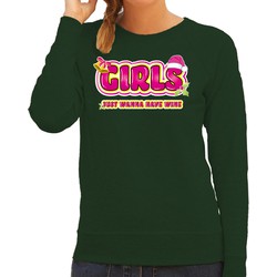 Bellatio Decorations foute kersttrui/sweater voor dames - girls just wanna have wine - groen/roze L - kerst truien