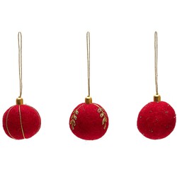 Kave Home - Set van 3 kleine decoratieve hangende ballen Breshi in het rood met gouden details