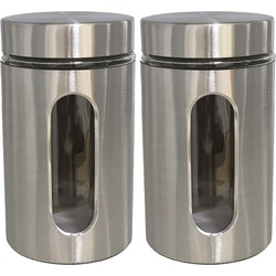 2x stuks voedsel bewaren keuken voorraad pot - zilver metaal - deksel - 1000 ml - Voorraadpot