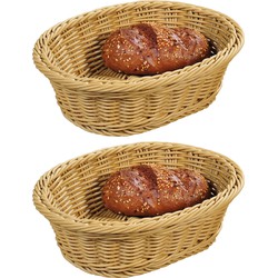 2x Ovalen fruitmandje/broodmandje 20 x 25 x 8,5 cm gevlochten riet uiterlijk - broodmand