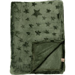 Geen merk STARLIGHT - Plaid 150x200 cm - fleece deken met sterren - effen kleur - Mountain View - groen - Dutch Decor kerst collectie