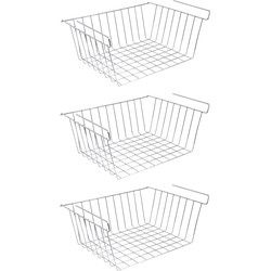 MSV Kastmandje - 3x - opberg/hang mandjes - rvs - zilver - 30 x 24 x 13.5 cm - Opbergmanden