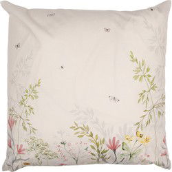 Clayre & Eef Kussenhoes  45x45 cm Beige Groen Polyester Bloemen Sierkussenhoes